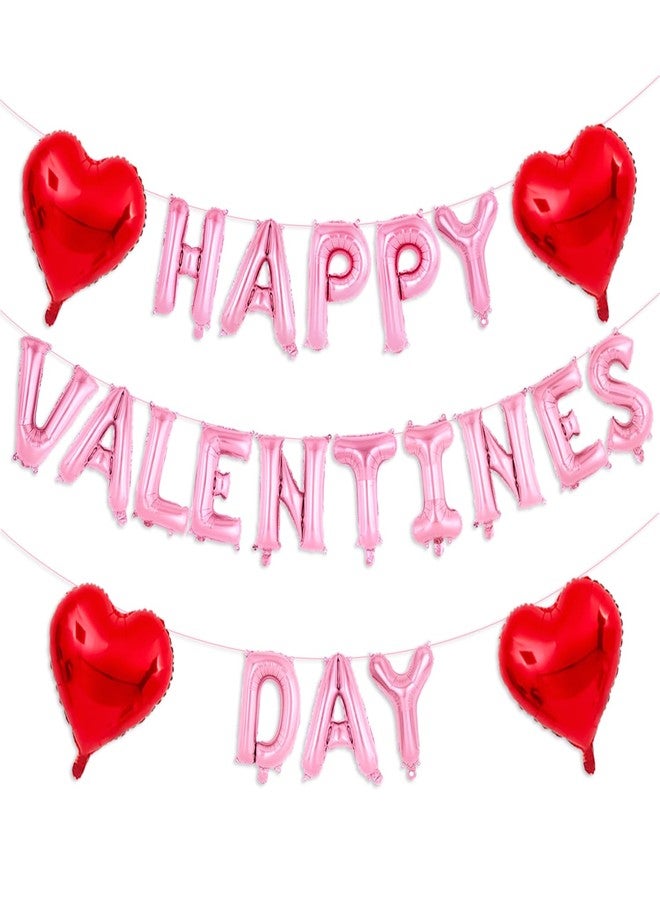 Tagberoy Pink Happy Valentines Day Balloons, 16 Inch Valentines Decorations Balloons Red Heart Balloon for Valentine Day Decorations for Party Hotel Room Office Classroom - Image 1